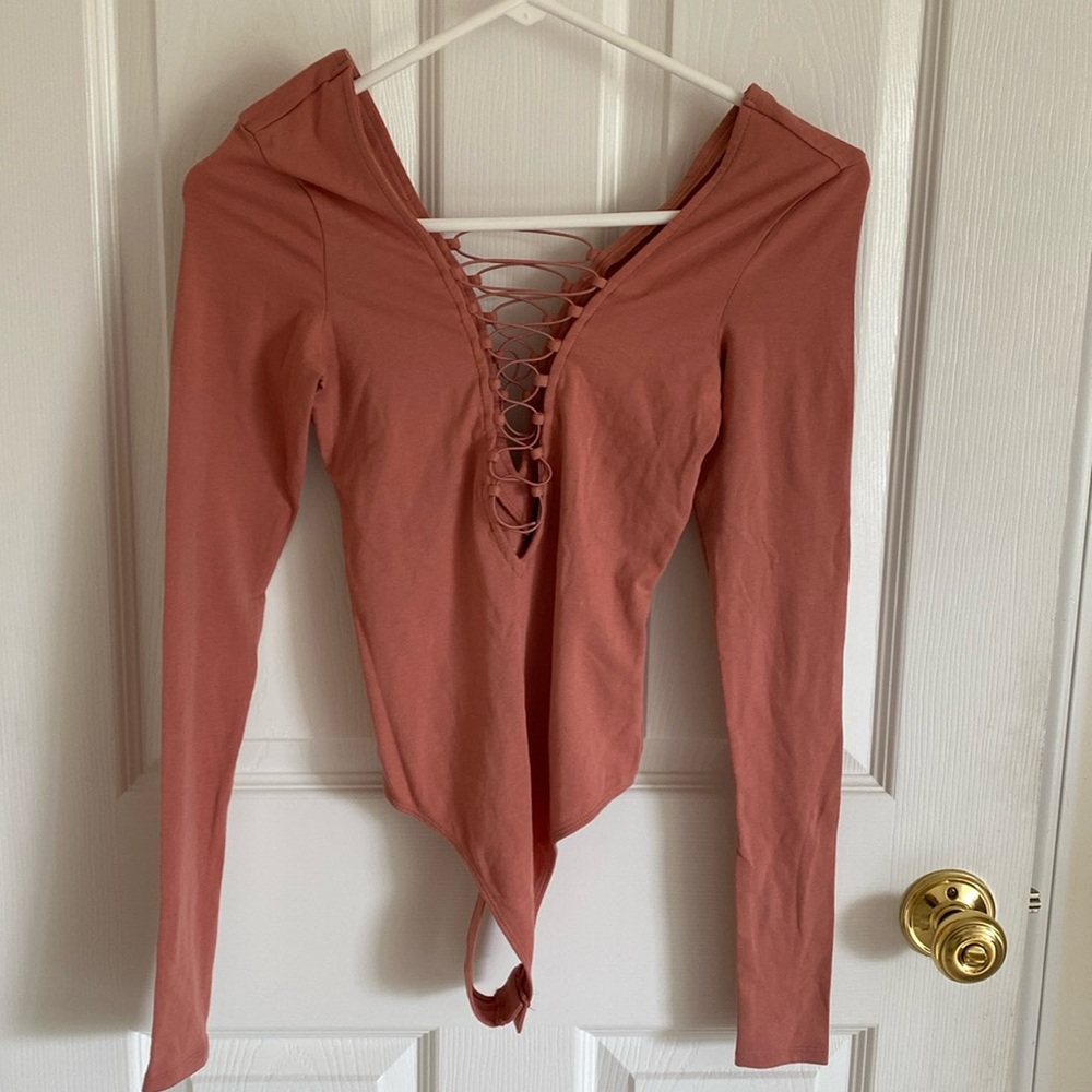 Express One Eleven Lace Up Thong Cotton Bodysuit